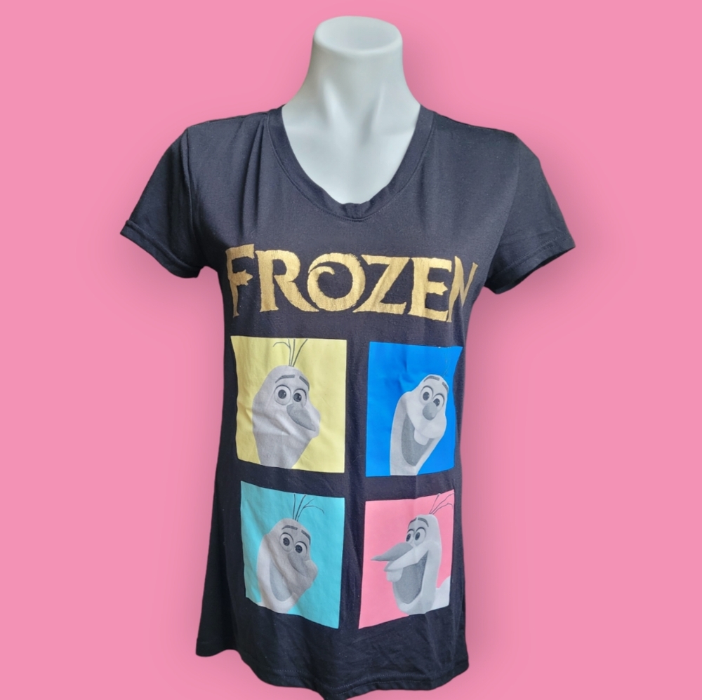 Disney Medium Black Vneck Tshirt Featuring Olaf